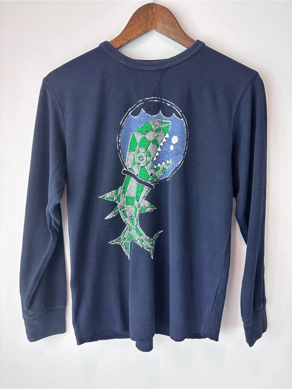 GapKids Long Sleeve Graphic Shirt  Navy Blue  Green Fish